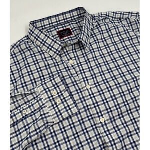 UNTUCKit Men's XL White Blue‎ Plaid Long Sleeve Relaxed Fit Nylon Dress Shirt